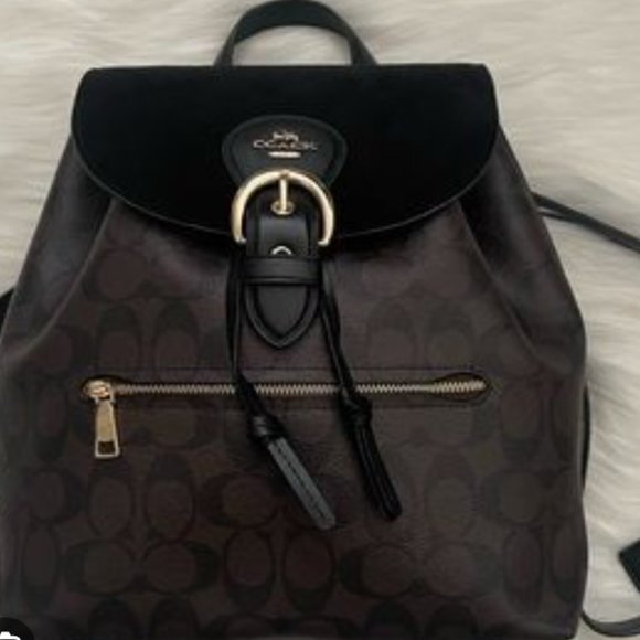 Coach Kleo backpack Signature coated canvas smooth leather and suede - Picture 6 of 11